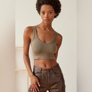 Urban Outfitters Ribbed Scoop Crop Tank - Olive Green